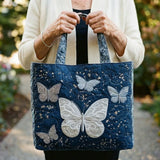 Quilted Tote Bag - Silver Butterfly