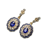 BOUCLES D'OREILLES VINTAGE BLEU CRISTAL MANDALA | OR