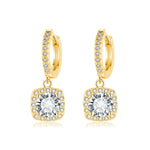 BOUCLES PENDANTES CARRÉ HALO MOISSANITE | OR