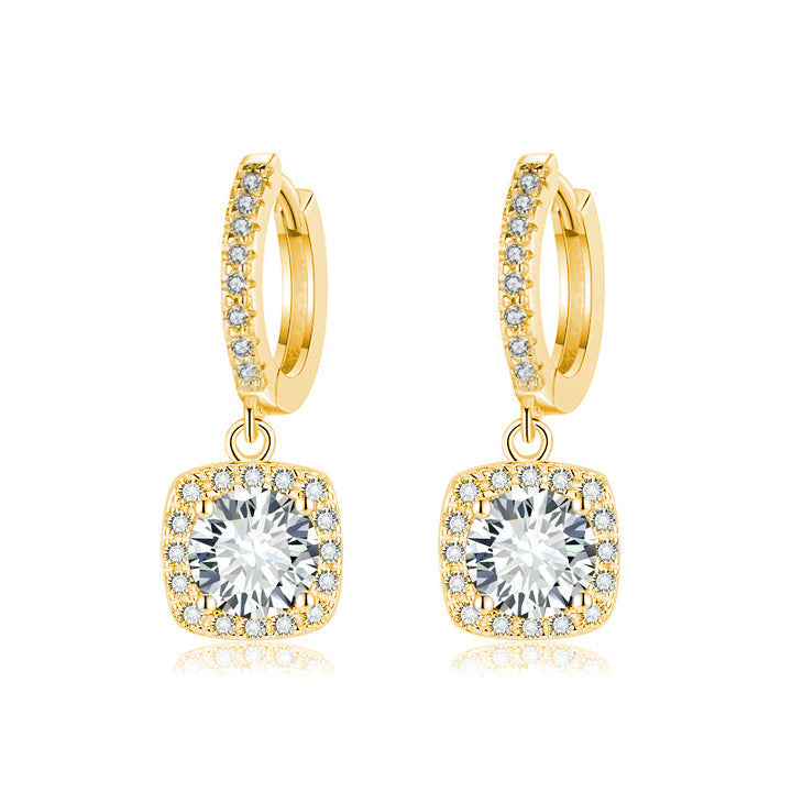 BOUCLES PENDANTES CARRÉ HALO MOISSANITE | OR