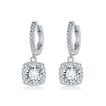 BOUCLES PENDANTES CARRÉ HALO MOISSANITE | OR BLANC