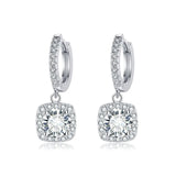BOUCLES PENDANTES CARRÉ HALO MOISSANITE | OR BLANC