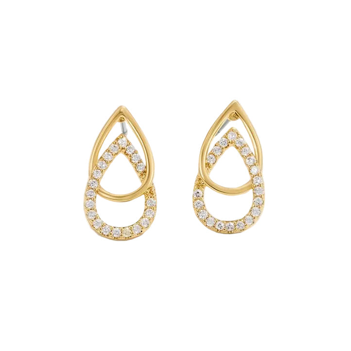 PENDIENTES DOUBLE GOUTTE OUVERTE PAVÉ ZIRCONE | OR