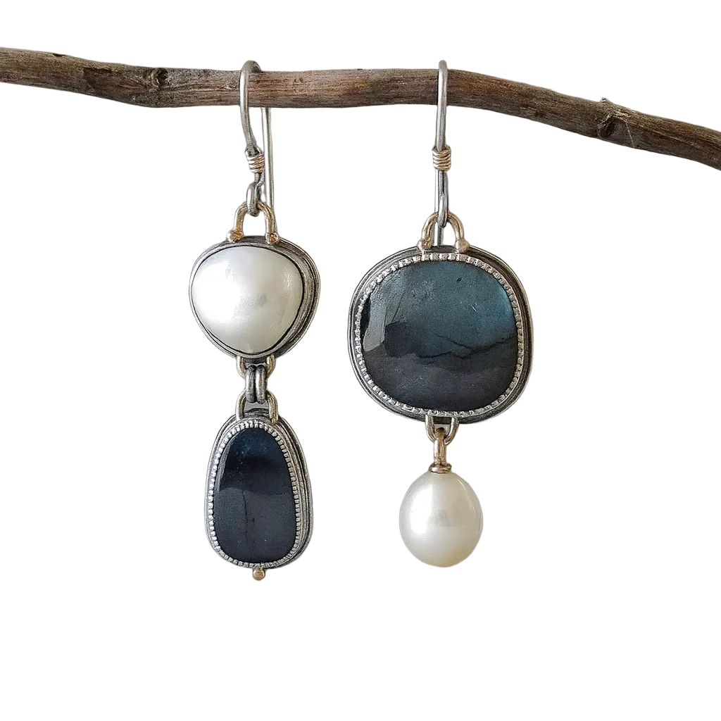 BOUCLES D'OREILLES VINTAGE BLEU PIERRE PERLE