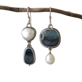 BOUCLES D'OREILLES VINTAGE BLEU PIERRE PERLE